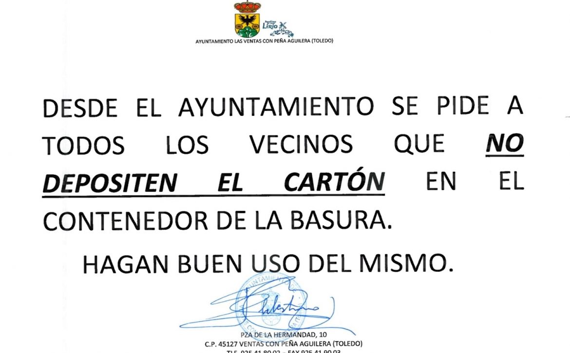 No cartón en los contenedores de basura