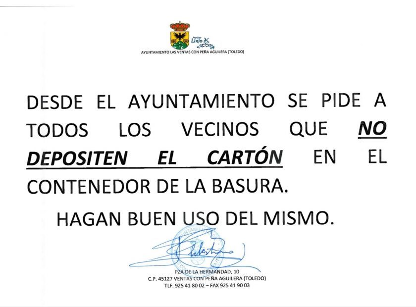 No cartón en los contenedores de basura