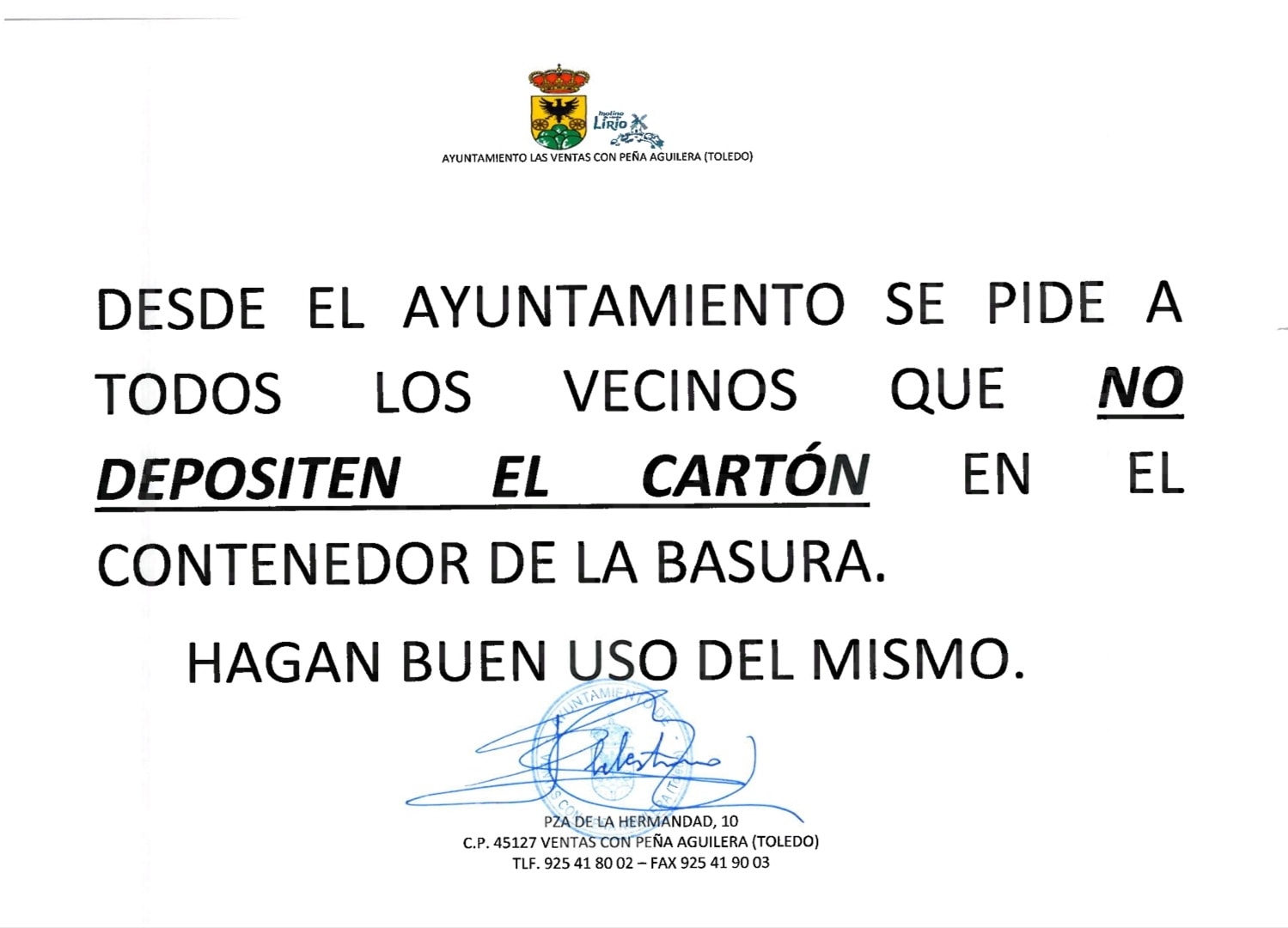 No cartón en los contenedores de basura