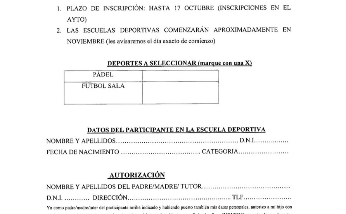 Inscrpción escuelas deportivas