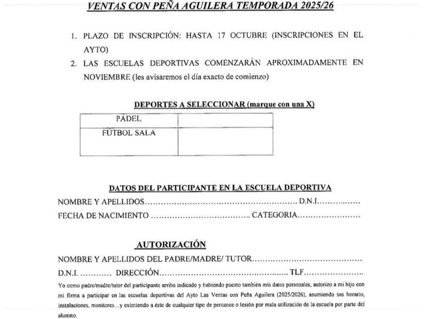 Inscrpción escuelas deportivas
