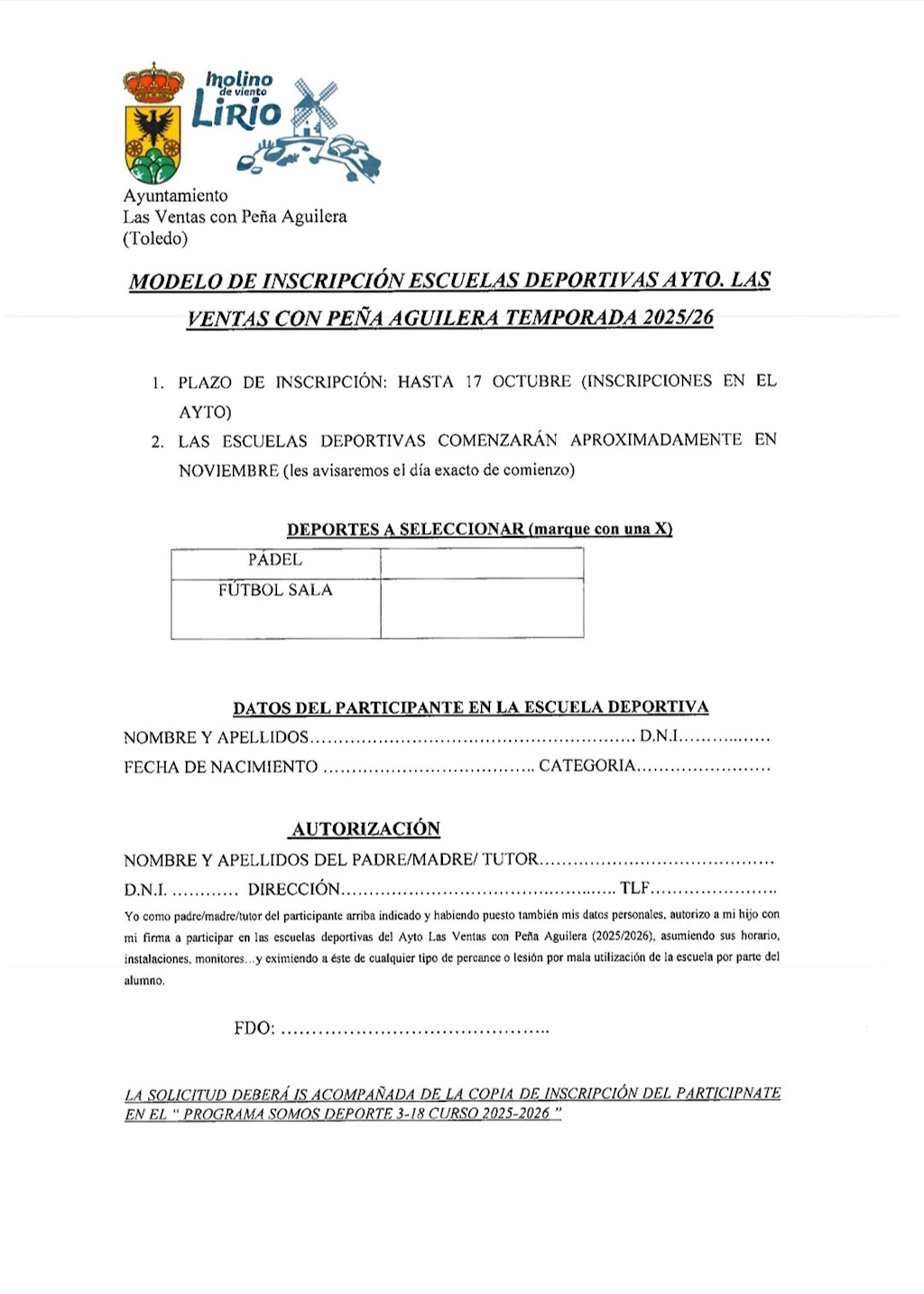 Inscrpción escuelas deportivas