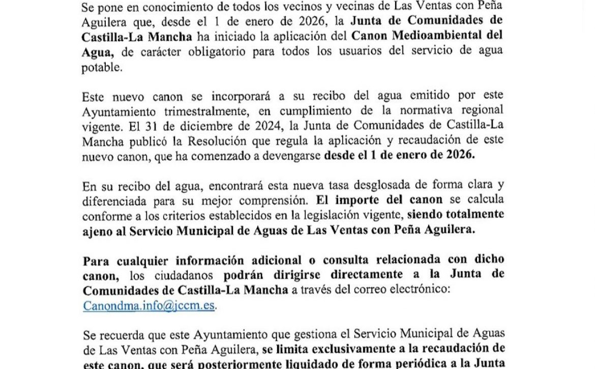 Bando Canon Medioambiental del Agua JCCM