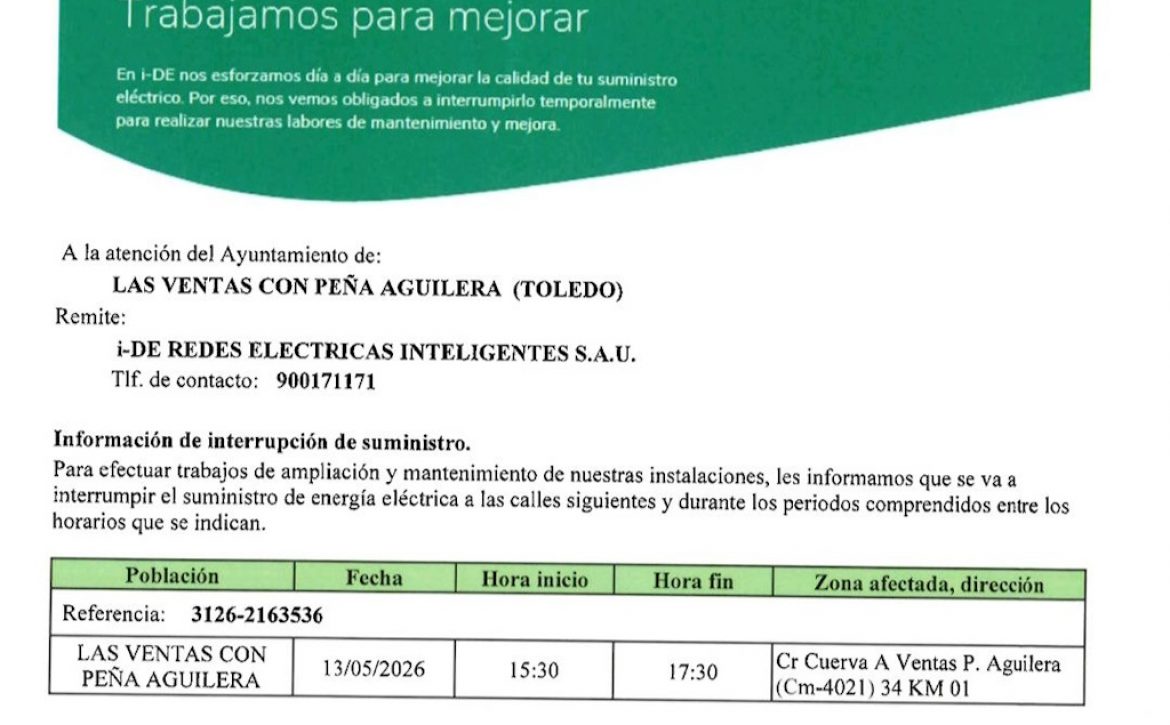 Interrupción suministro electricidad