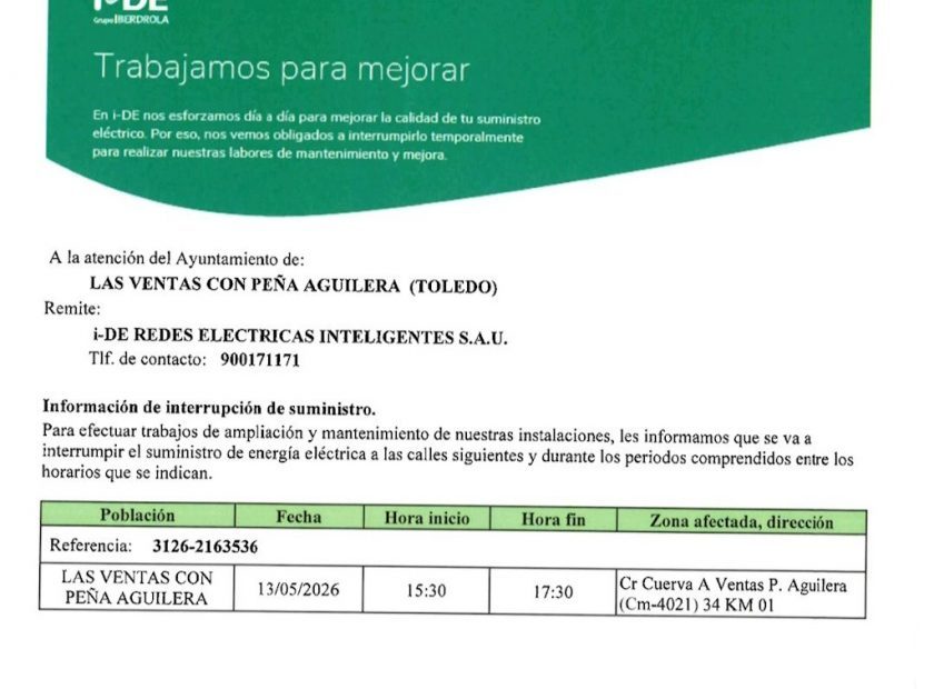 Interrupción suministro electricidad