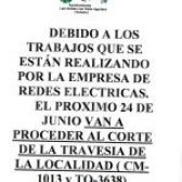 CORTE DE LA TRAVESÍA DEL MUNICIPIO POR TRABAJOS EN LA RED ELÉCTRICA