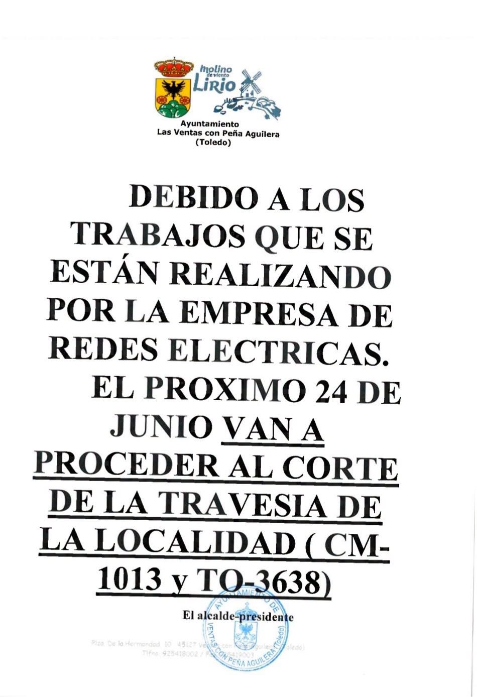 Corte carretera principal