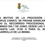 PROCESIÓN DEL CORPUS. PROHIBICIÓN DE APARCAR
