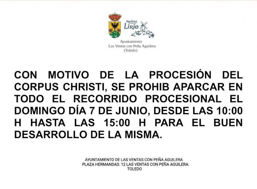 Prohibido aparcar por el Corpus