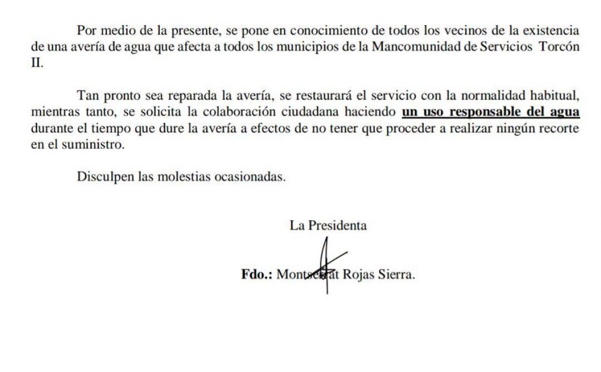 Rotura Tubería Mancomunidad del Torcón