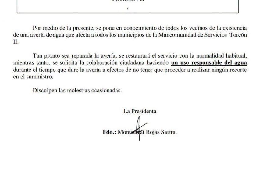 Rotura Tubería Mancomunidad del Torcón