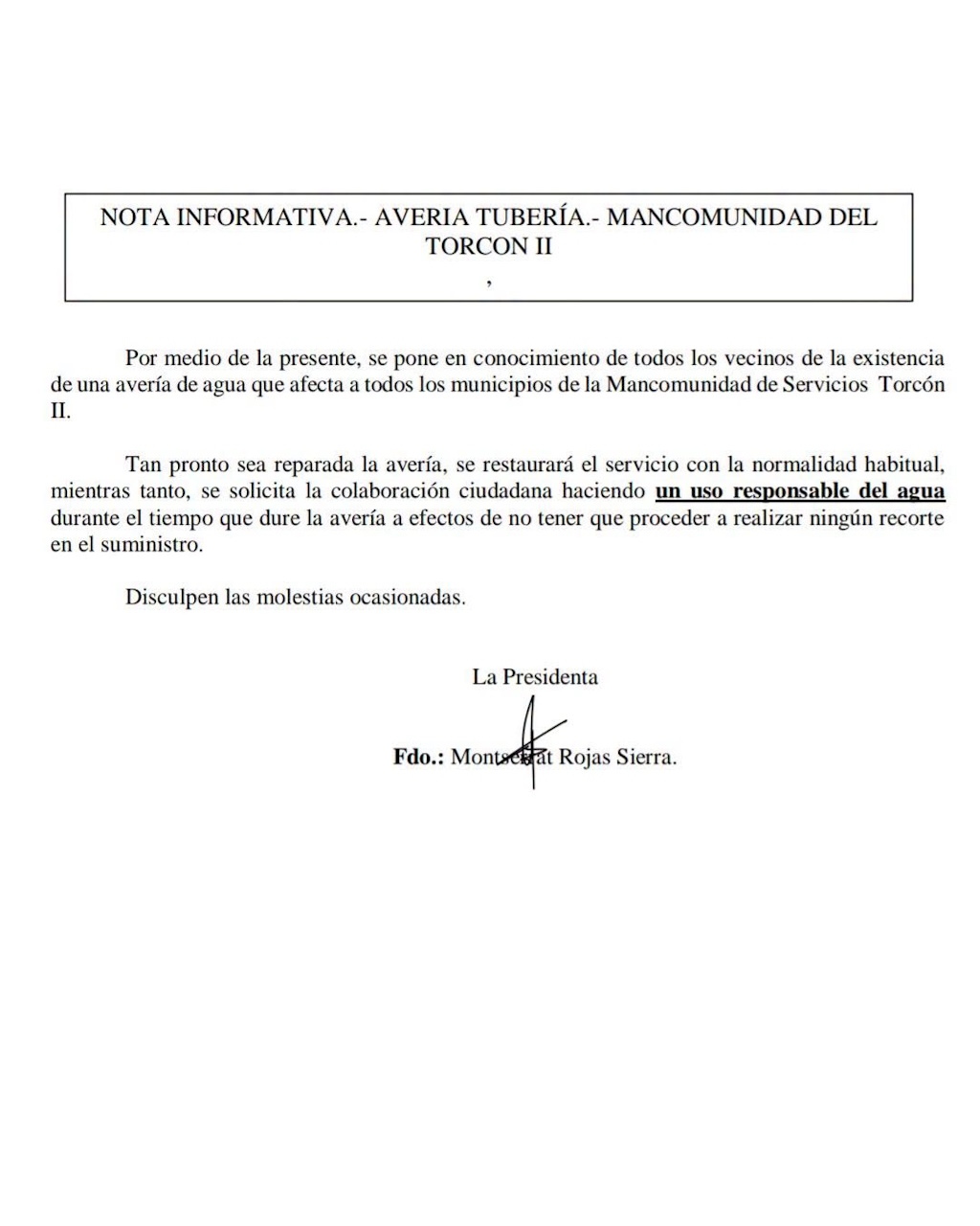 Rotura Tubería Mancomunidad del Torcón