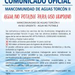 LA MANCOMUNIDAD DEL TORCÓN II AVISA QUE EL AGUA ACTUALMENTE NO ES POTABLE
