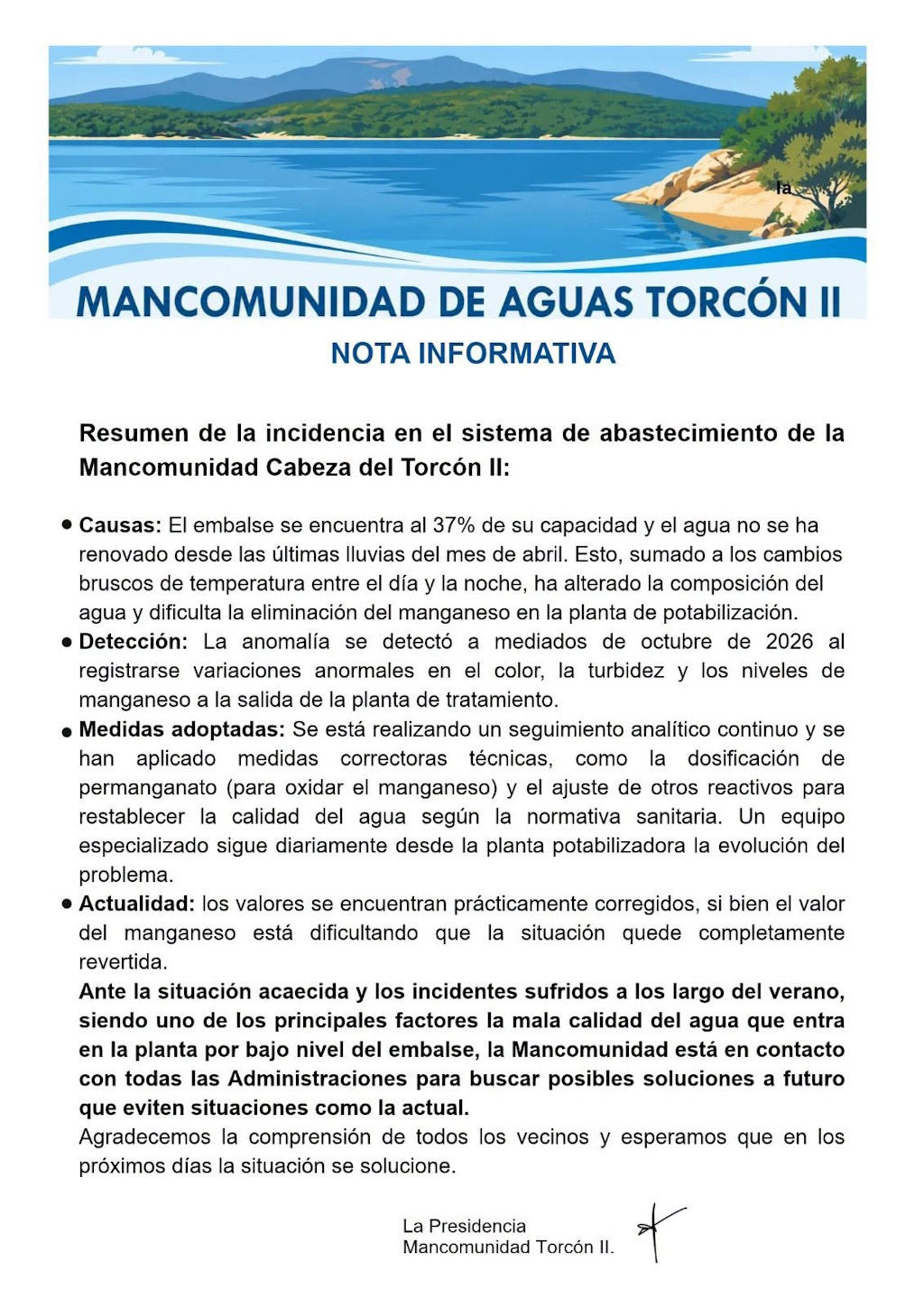 Comunicado Mancomunidad del Torcón II