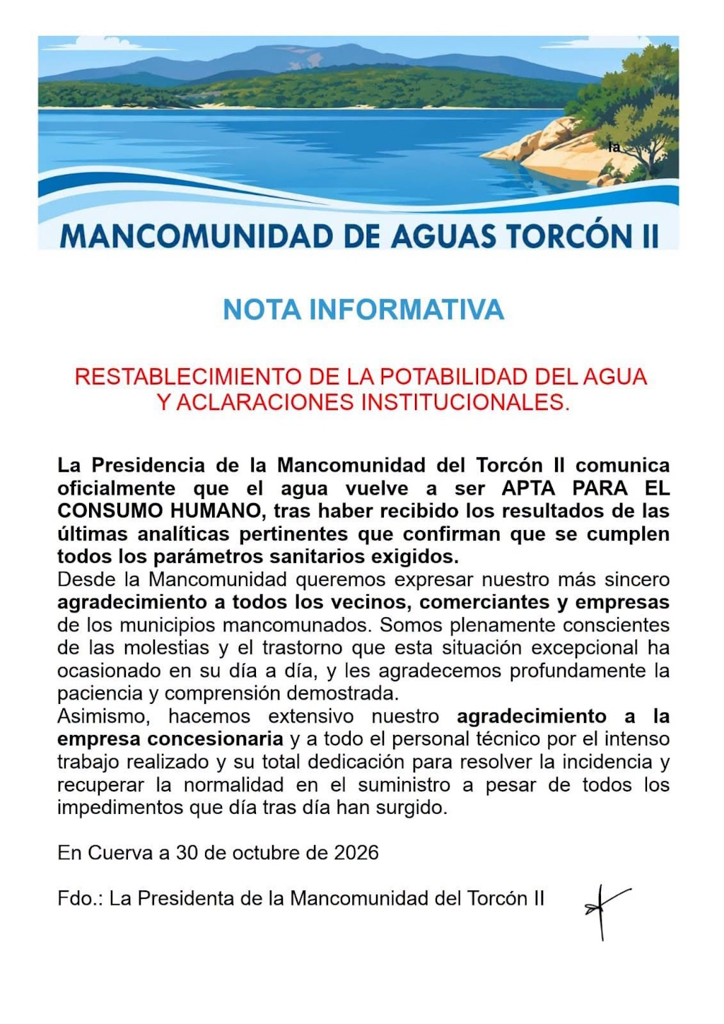 Restablecimiento del Agua Potable